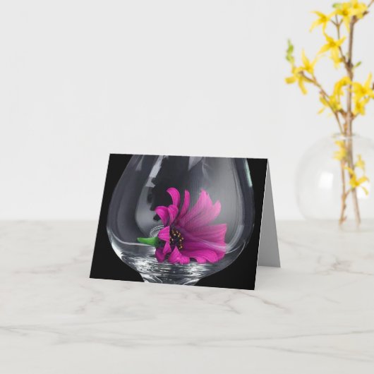 Fushia Floral Glass Note Kaart (Gele Bloem)