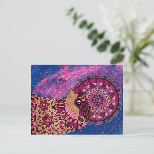 Fushia Floral Otter Briefkaart (Staand voorkant)