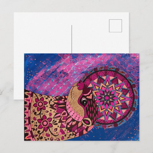 Fushia Floral Otter Briefkaart (Voorkant / Achterkant)