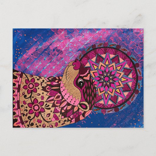 Fushia Floral Otter Briefkaart (Voorkant)