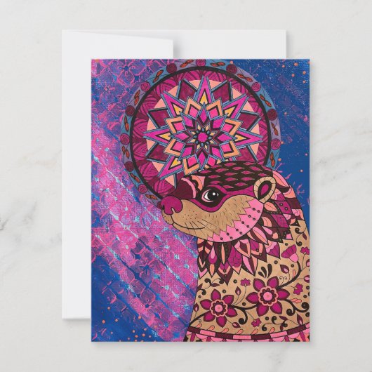 Fushia Floral Otter Notitiekaartje (Voorkant)