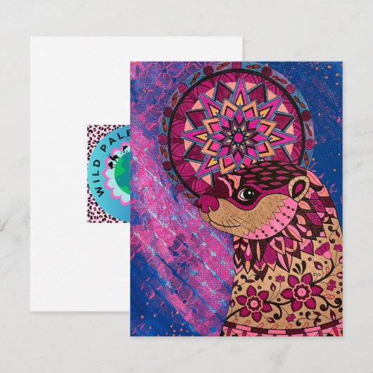 Fushia Floral Otter Notitiekaartje (Voorkant / Achterkant)