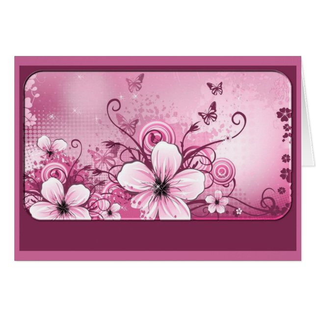 Fushia Pink Floral Note Card (Voorkant Horizontaal)