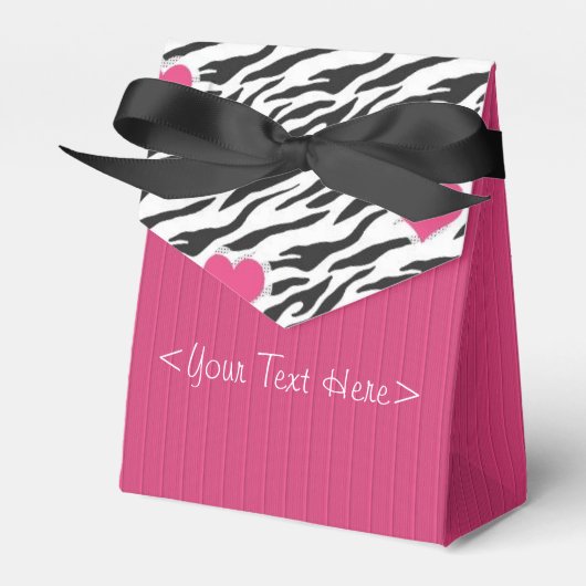 Fushia Striped Zebra and Hearts Pattern Favor Box Bedankdoosjes (Voorkant Zijde)