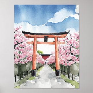 Fushimi Inari Shrine Kyoto Japan Waterverf Poster
