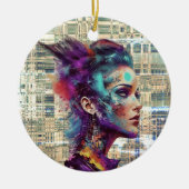 Fusie van kunst en technologie: digitale dromen keramisch ornament (Voorkant)