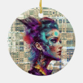 Fusie van kunst en technologie: digitale dromen keramisch ornament (Achterkant)