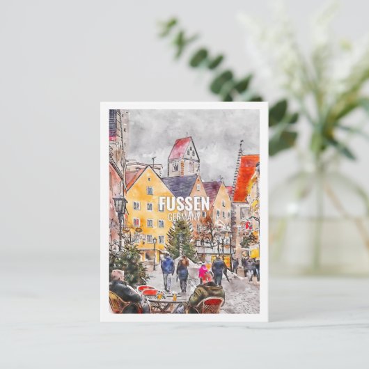 Fussen Duitsland Beroemde Reisplaats Waterverf Briefkaart (Staand voorkant)