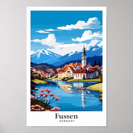 Fussen Duitsland Kunst Vintage Reizen Illustratie Poster (Voorkant)