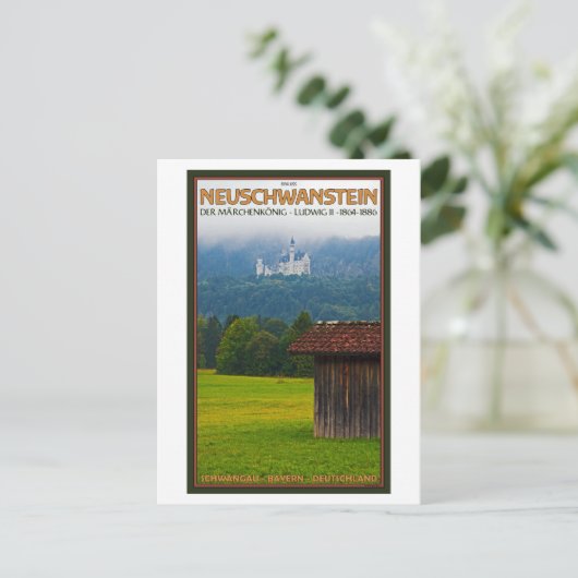 Füssen - Schloß Neuschwanstein uit Afar Briefkaart (Staand voorkant)