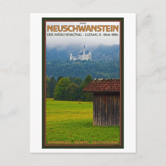 Füssen - Schloß Neuschwanstein uit Afar Briefkaart (Voorkant)