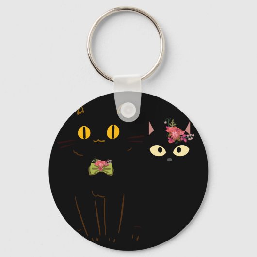 Fussy Black Cats Gele ogen Sleutelhanger (Voorkant)