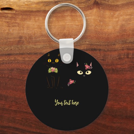 Fussy Black Cats Gele ogen Sleutelhanger (Achterkant)