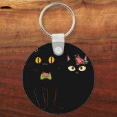 Fussy Black Cats Gele ogen Sleutelhanger (Voorkant)