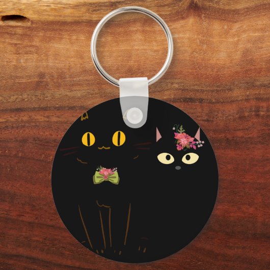 Fussy Black Cats Gele ogen Sleutelhanger (Voorkant)