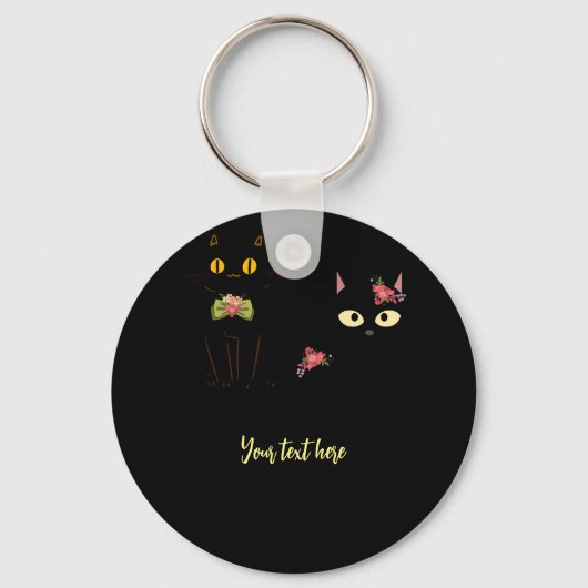 Fussy Black Cats Gele ogen Sleutelhanger (Achterkant)