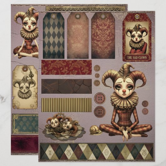 Fussy Cut Elements - Melancholoc Harlequin Briefhoofd (Voorkant / Achterkant)