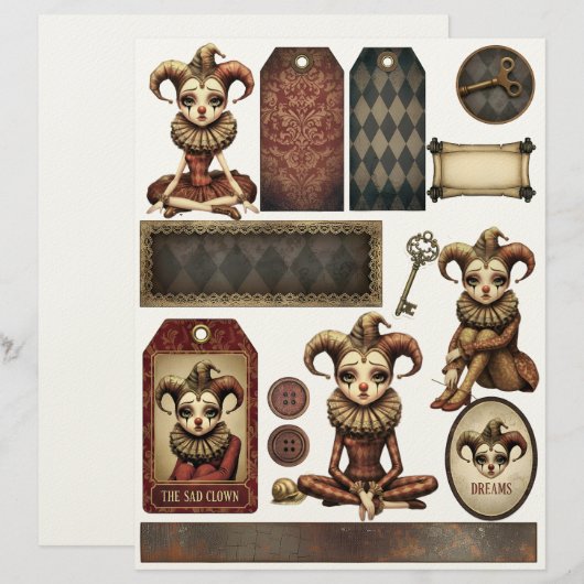 Fussy Cut Elements - Melancholy Harlequin Briefhoofd (Voorkant / Achterkant)