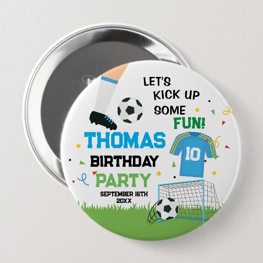 Futbol Soccer Birthday party Ronde Button 4,0 Cm (Voorkant /achterkant)