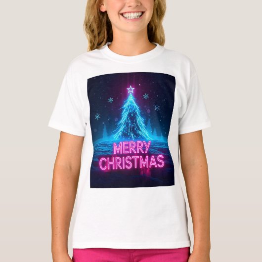 Futistische Kerstmis Glow Ontwerp T-shirt (Voorkant)
