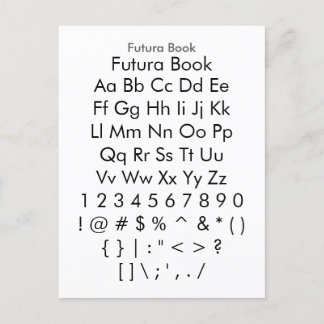 Futura Book - Zazzle Font Sampler Sheet Briefkaart