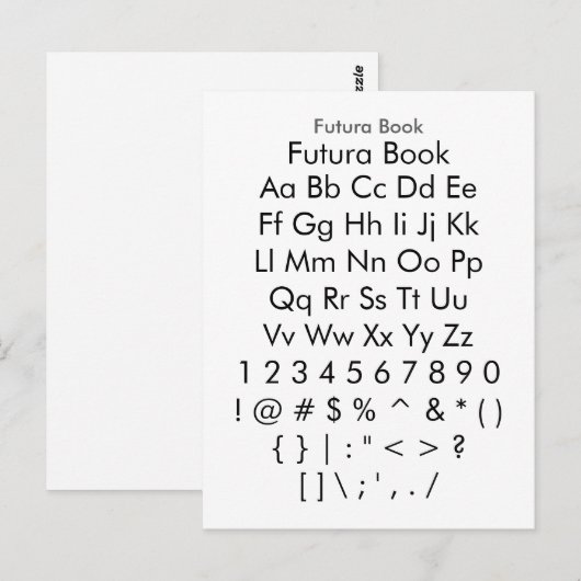 Futura Book - Zazzle Font Sampler Sheet Briefkaart (Voorkant / Achterkant)