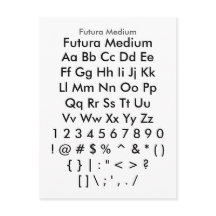 Futura Medium - Zazzle Font Sampler Blad