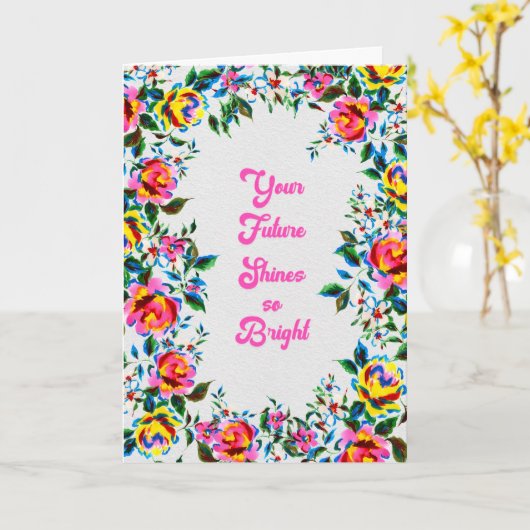 Future Bright Floral Graduation & Celebration Card Kaart (Gele Bloem)
