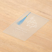 Future Bright Light Blue Tassel Afstudeerfeest Acryl Uitnodigingen (Laagn)
