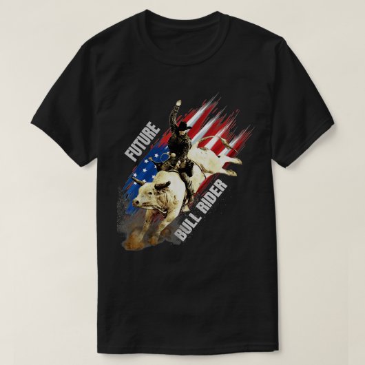 Future Bull Rider Gift Patriottic American Flag vo T-shirt (Design voorkant)