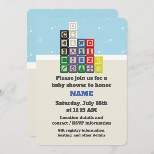 Future Chemist's Blocks Baby shower Invitation Kaart (Voorkant / Achterkant)
