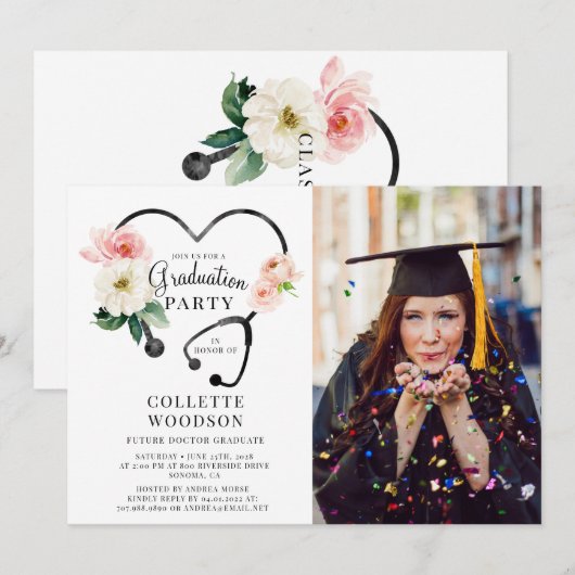 Future Doctor Afstudeerder Party Foto Bloemen Stet Kaart (Voorkant / Achterkant)