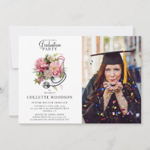 Future Doctor Floral Stethoscoop Foto Afstuderen Kaart