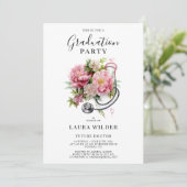 Future Doctor Pink Floral Stethoscoop Afstuderen Kaart (Staand voorkant)