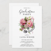 Future Doctor Pink Floral Stethoscoop Afstuderen Kaart (Voorkant / Achterkant)