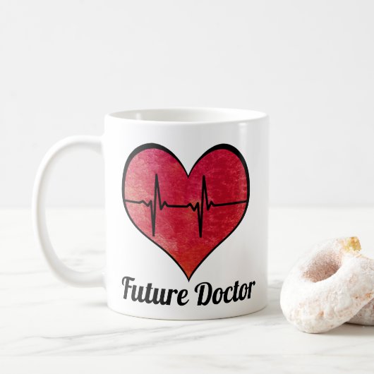 Future Doctor - Rode Waterverf EKG Heart Koffiemok (Met donut)