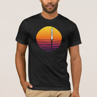 Future Gebonden Retro Zonsondergang Raket Synthwav T-shirt