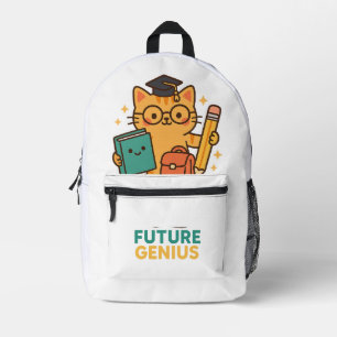 Future Genius - Schattigee kat met schoolbenodigdh Bedrukte Rugzak