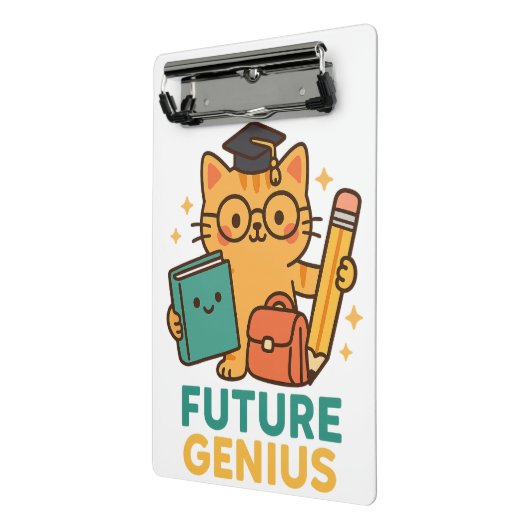 Future Genius - Schattigee kat met schoolbenodigdh Mini Klembord (Angled2)