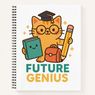 Future Genius - Schattigee kat met schoolbenodigdh Notitieboek