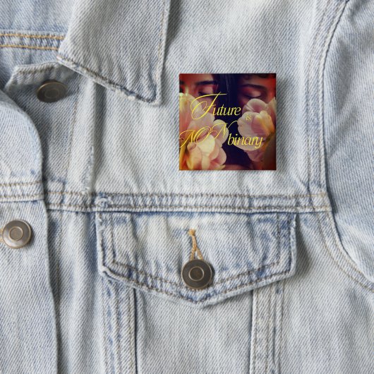 Future is Non-binary Floral Sticker Vierkante Button 5,1 Cm (In situ)