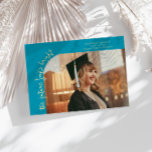 Future Looks Bright Aqua Blue Curved Photo Aankondiging<br><div class="desc">Modern and whimsical graduation announcement photo card featuring a photo on the front and 1 on the back. The text says "the future looks bright" in quirky hand writing. Add the graduate's name,  information,  and message to personalize this card. Aqua blue.</div>