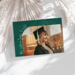 Future Looks Bright Green Curved Photo Aankondiging<br><div class="desc">Modern and whimsical graduation announcement photo card featuring a photo on the front and 1 on the back. The text says "the future looks bright" in quirky hand writing. Add the graduate's name,  information,  and message to personalize this card. Green.</div>