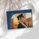 Future Looks Bright Navy Blue Curved Photo Aankondiging<br><div class="desc">Modern and whimsical graduation announcement photo card featuring a photo on the front and 1 on the back. The text says "the future looks bright" in quirky hand writing. Add the graduate's name,  information,  and message to personalize this card. Navy blue.</div>