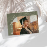 Future Looks Bright Sage Green Curved Photo Aankondiging<br><div class="desc">Modern and whimsical graduation announcement photo card featuring a photo on the front and 1 on the back. The text says "the future looks bright" in quirky hand writing. Add the graduate's name,  information,  and message to personalize this card. Sage Green.</div>