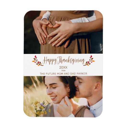 Future Mom Dad 2 custom Photos Happy Thanksgiving Magneet (Verticaal)