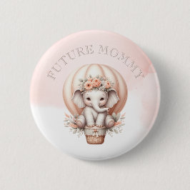 Future Mommy Baby Shower Peach Elephant Ronde Button 5,7 Cm