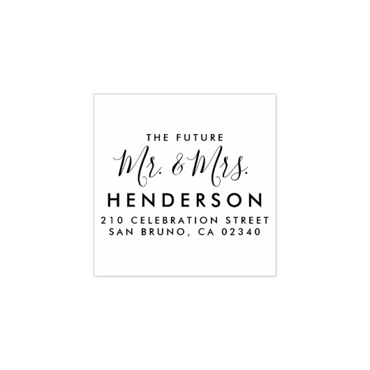 Future Mr & Mrs Script Modern Name Return Address Rubberstempel (Afrduk)