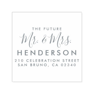 Future Mr & Mrs Script Modern Name Return Address Zelfinktende Stempel