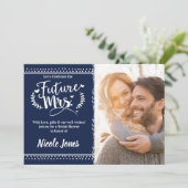 FUTURE MRS. Blauwe & Witte Bruidsfeest Foto Kaart (Staand voorkant)